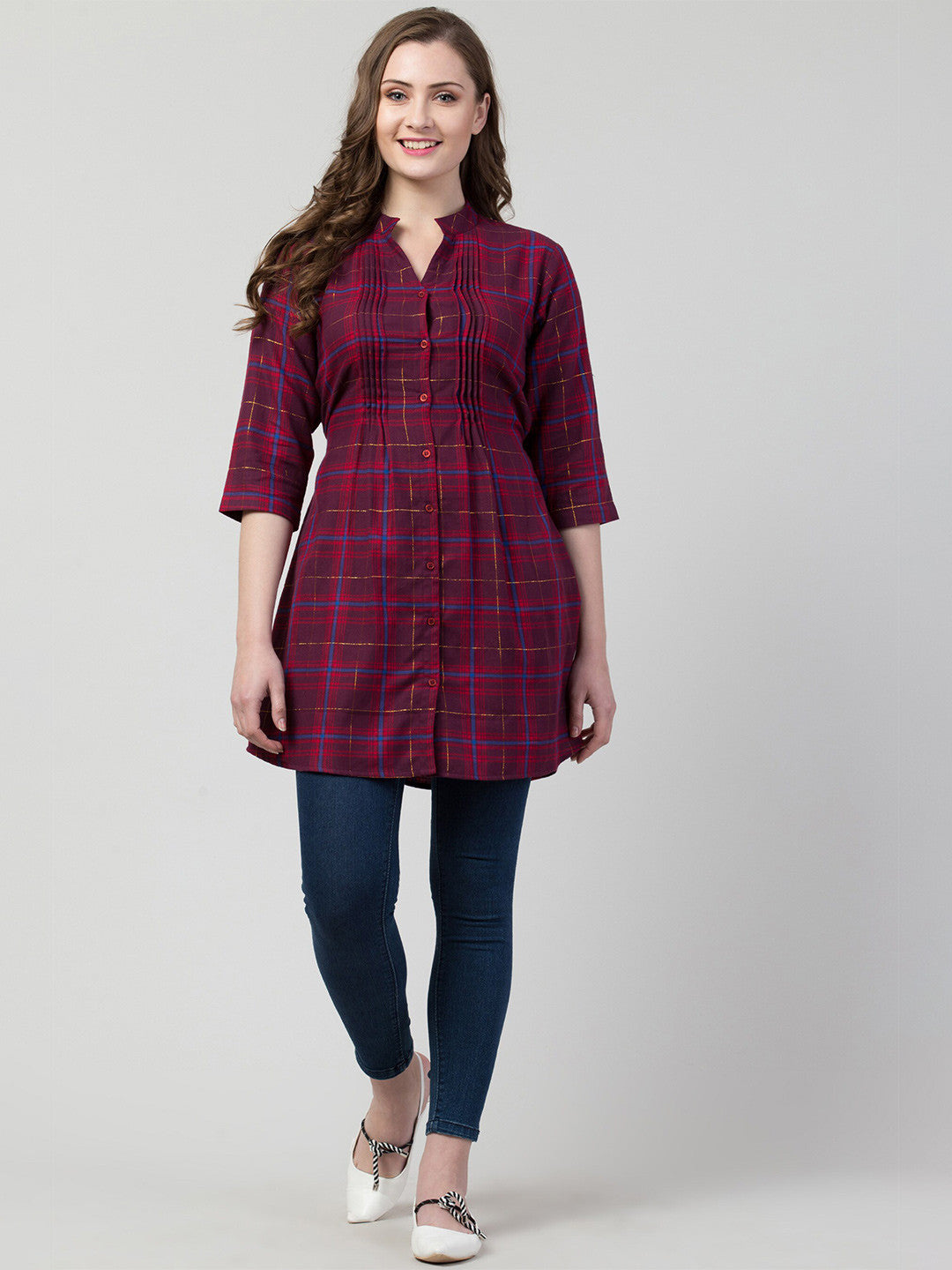 Maroon Elegance Checked Tunic
