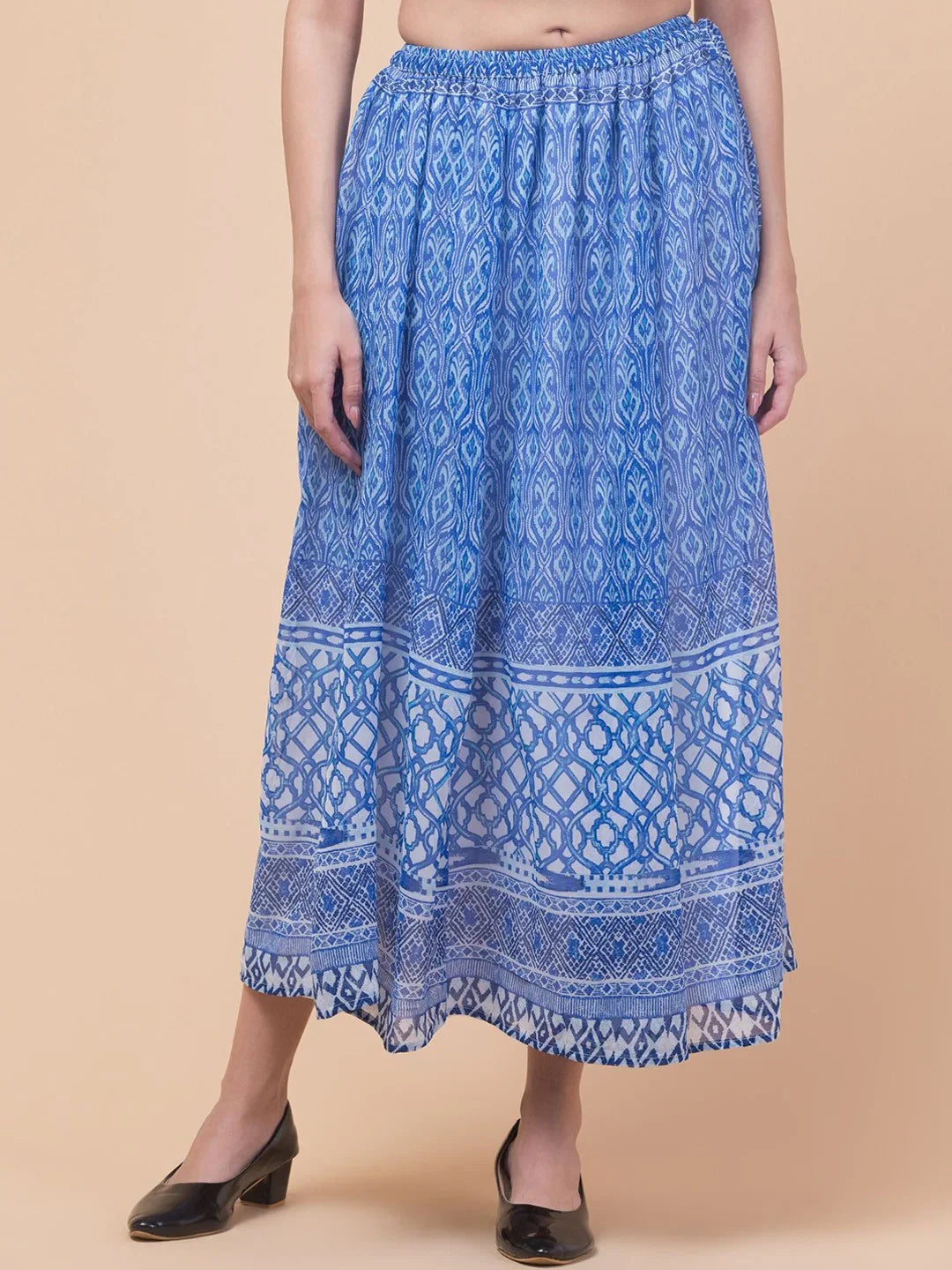 Black Abstract Print Maxi Skirt