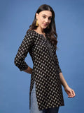 Elegant Black Floral Print Cape Top kurta