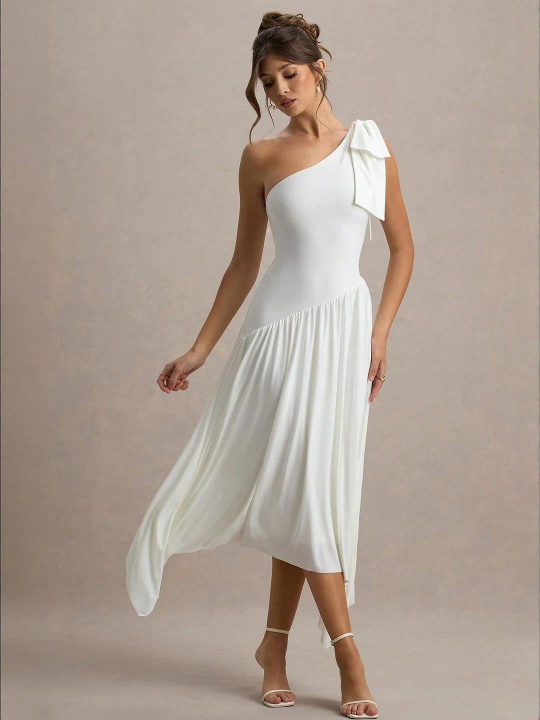 White Chic One-Shoulder Bodycon Dress