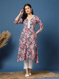 Flattering Light Blue Floral A-Line Kurta
