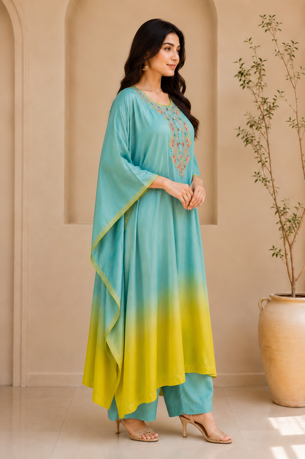 Sea Breeze Ombre Embroidered Kurta Set