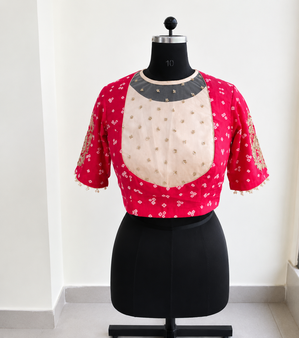 Orange Bandhani Embroidered  Handmade  Designer Blouse