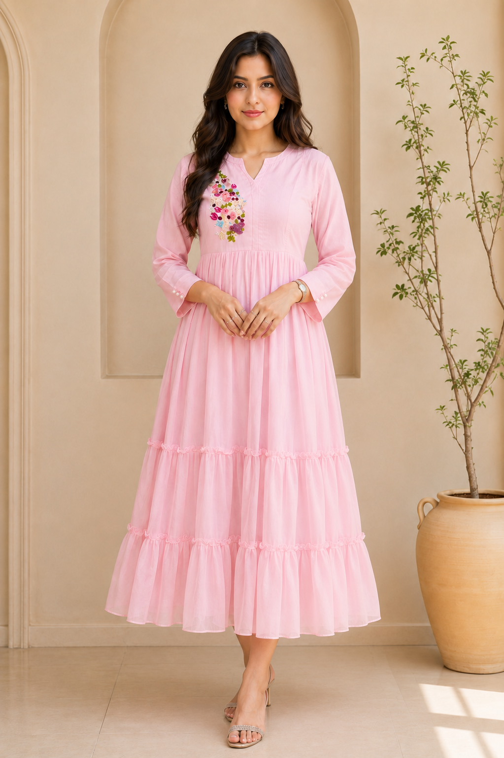 Blush Bloom Tiered Maxi Dress