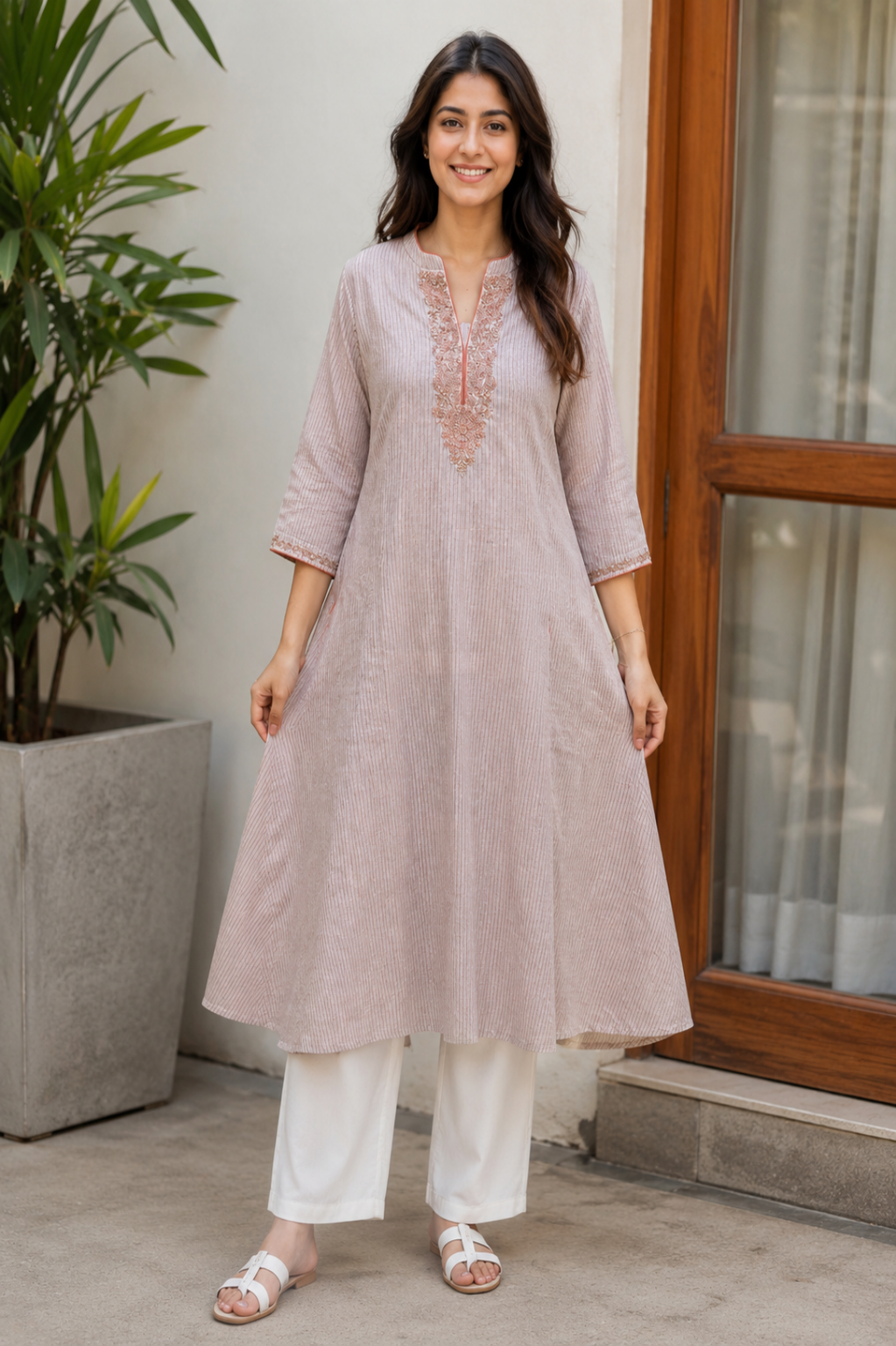 Blush Pink Embroidered A-Line Kurta Set