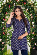 Fashion-Forward Blue Floral Print Cape Top kurta