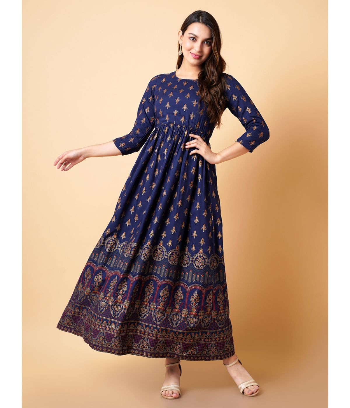 Chic Anarkali Dark Blue Midi Dress