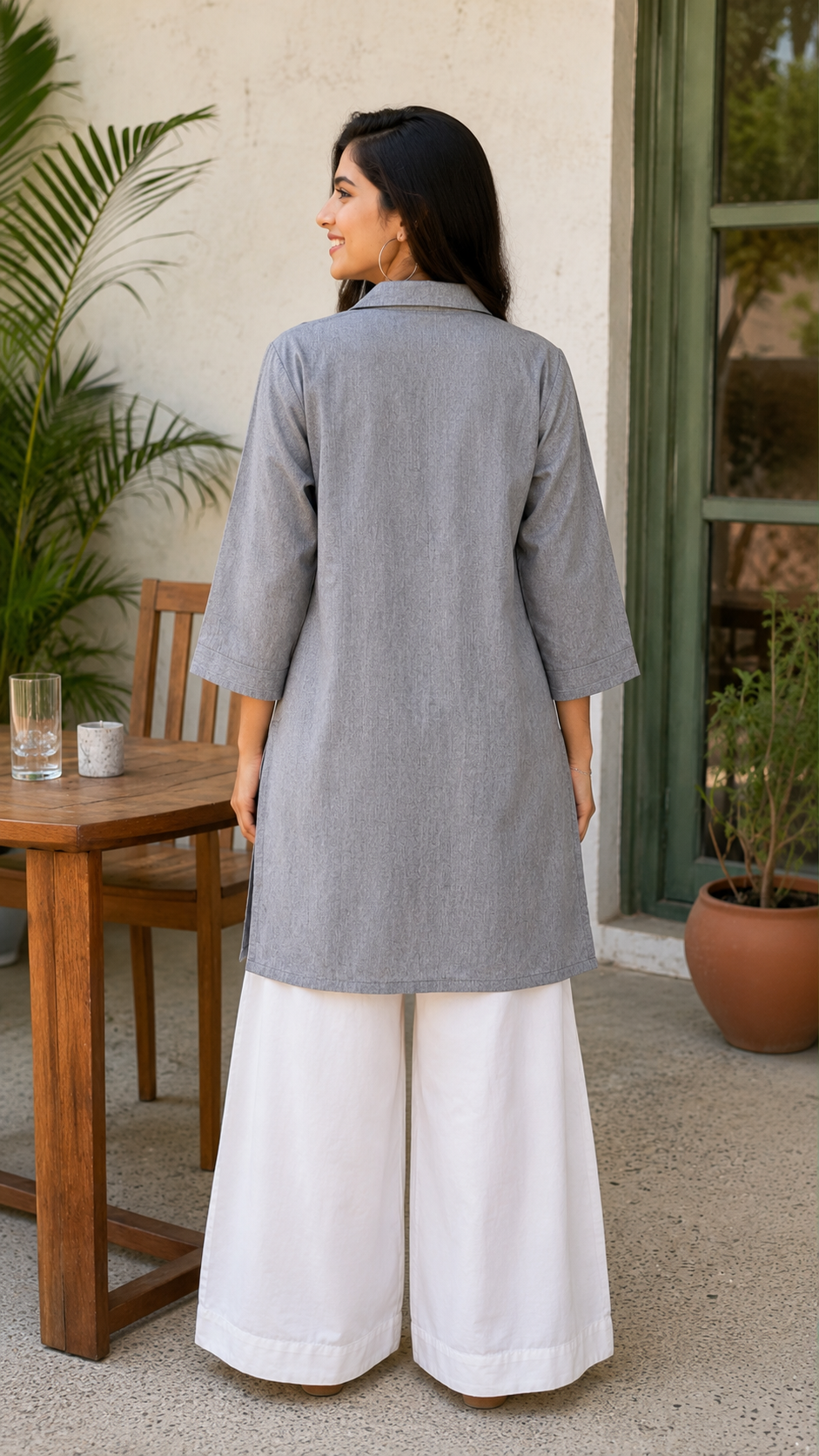 Grey Evil Eye Embroidered Cotton Tunic shirt
