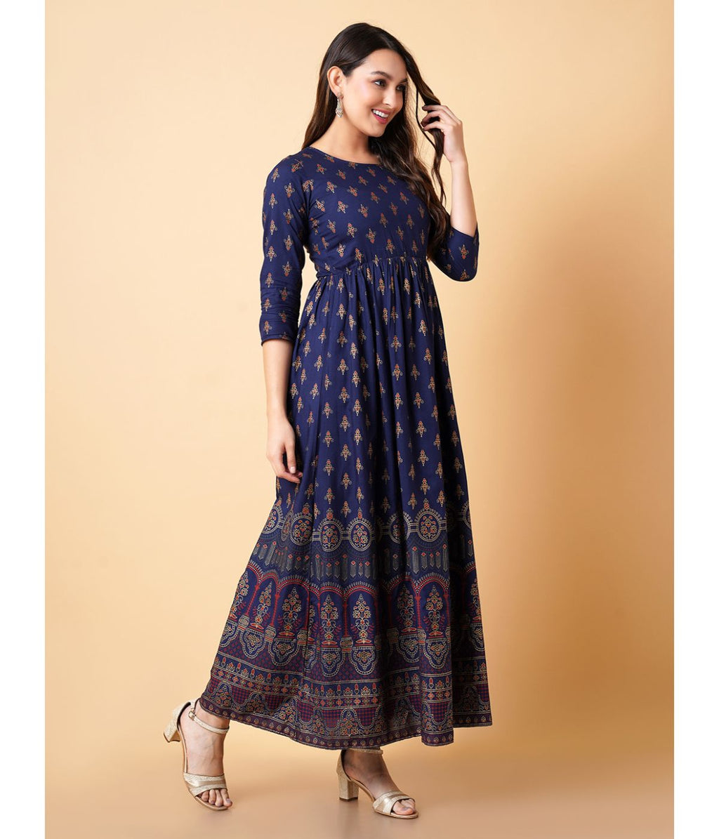 Chic Anarkali Dark Blue Midi Dress