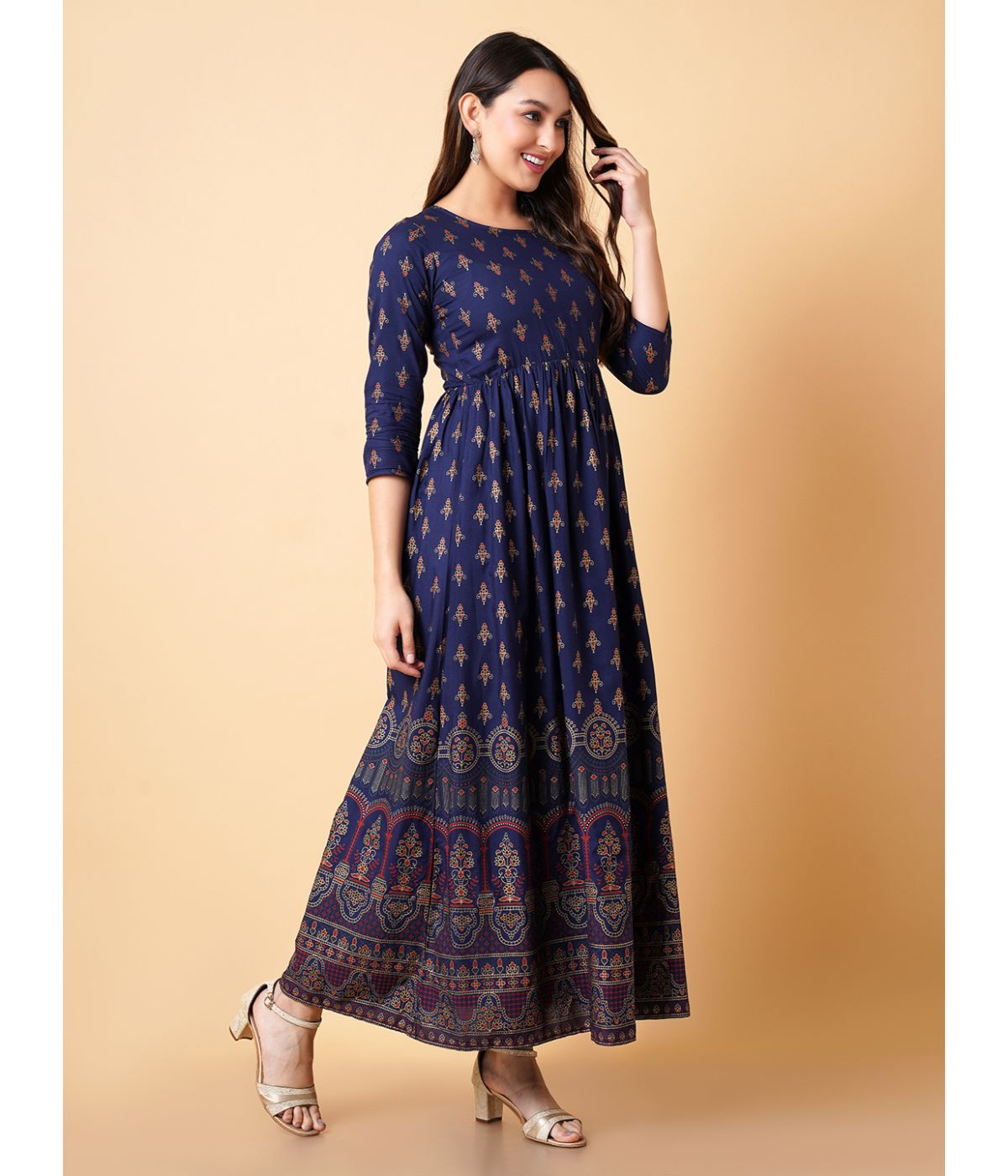 Chic Anarkali Dark Blue Midi Dress