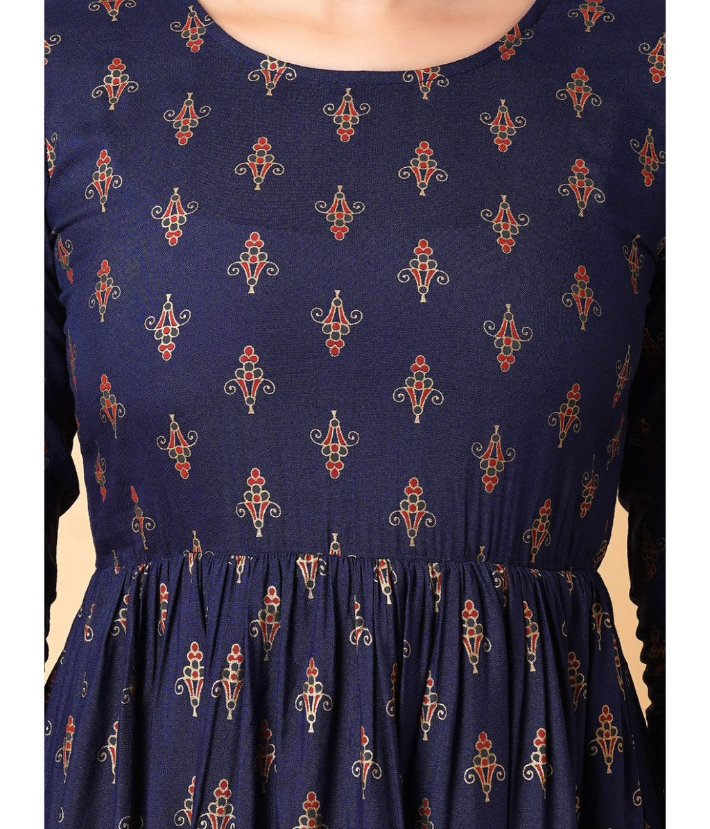 Chic Anarkali Dark Blue Midi Dress