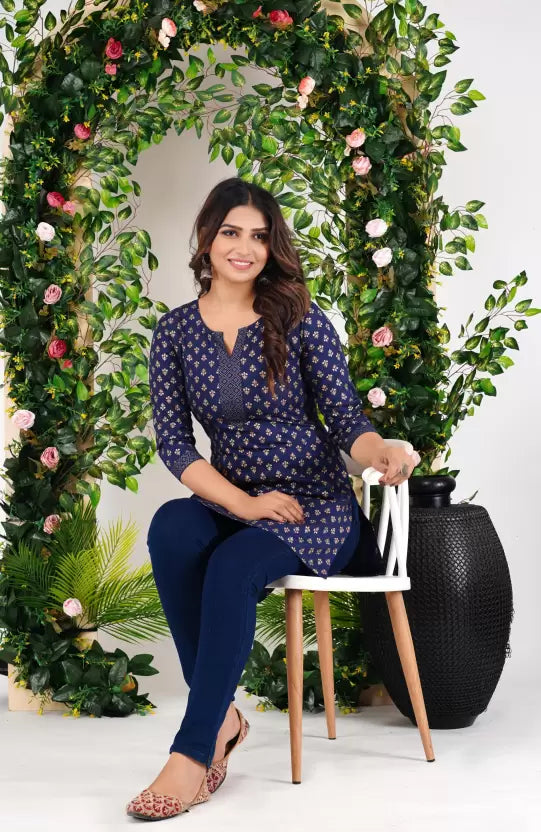 Fashion-Forward Blue Floral Print Cape Top kurta