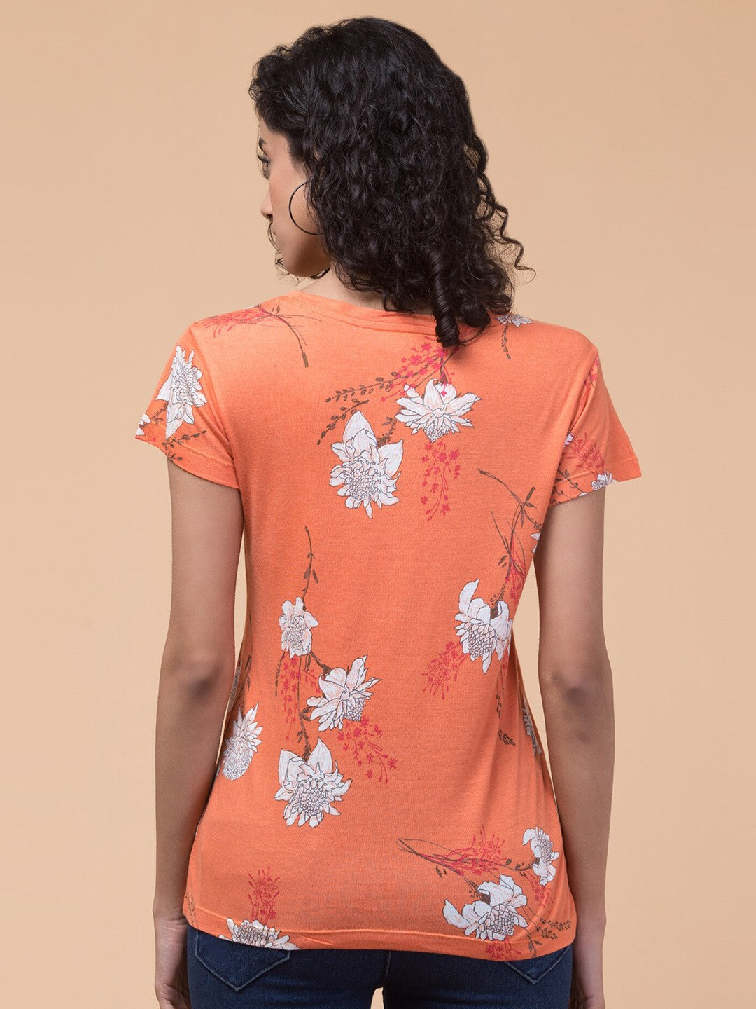 Orange Floral print Relaxed fit T-shirt