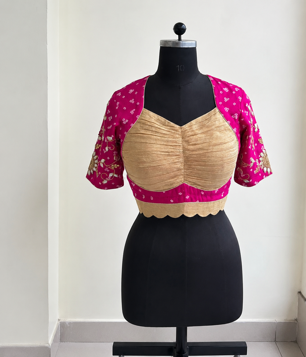 Magenta Sweetheart Neck Embroidered Handmade Designer Blouse