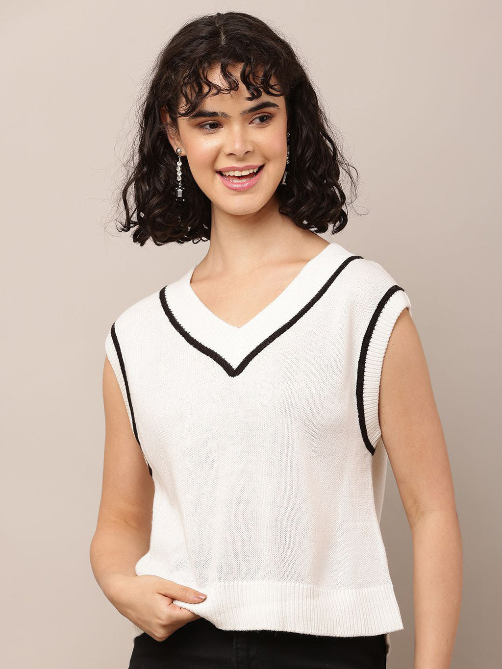 White Charm Sleeveless Cotton Sweater