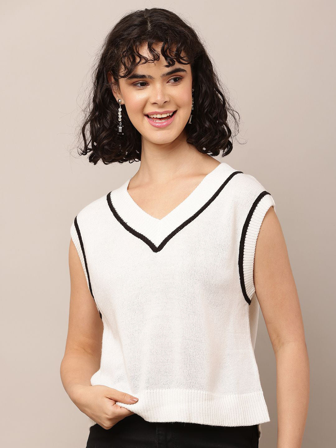 White Charm Sleeveless Cotton Sweater