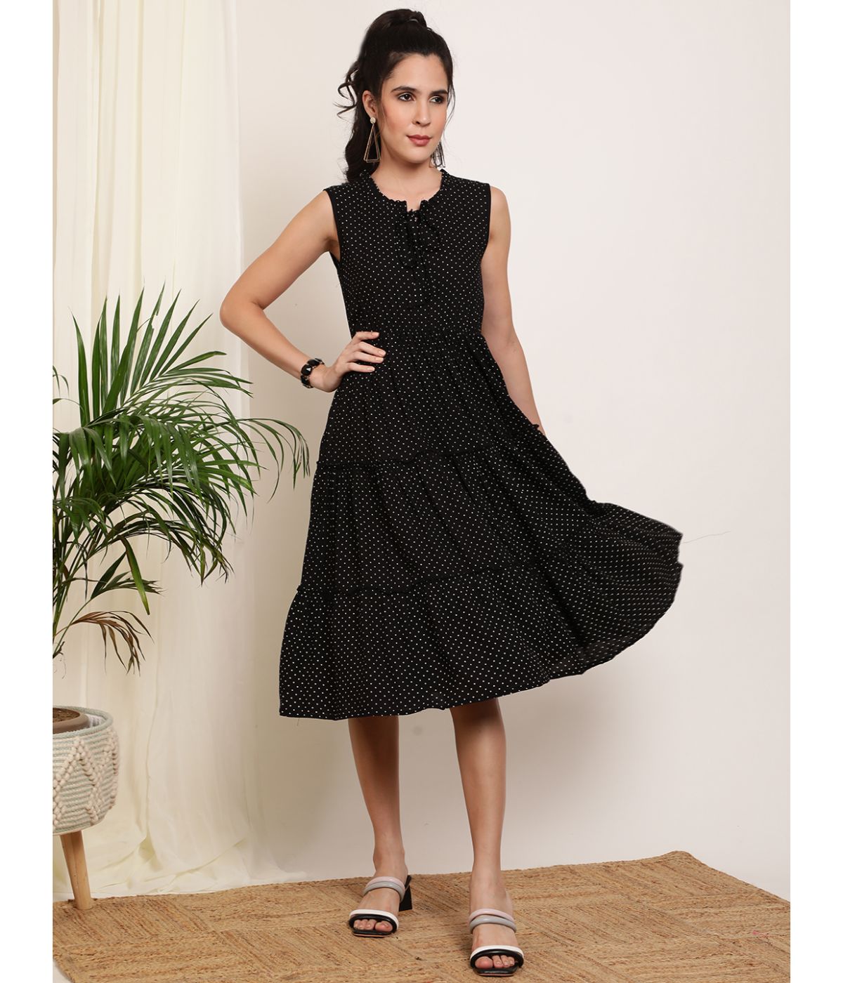 Black Polka Dot A-Line Dress