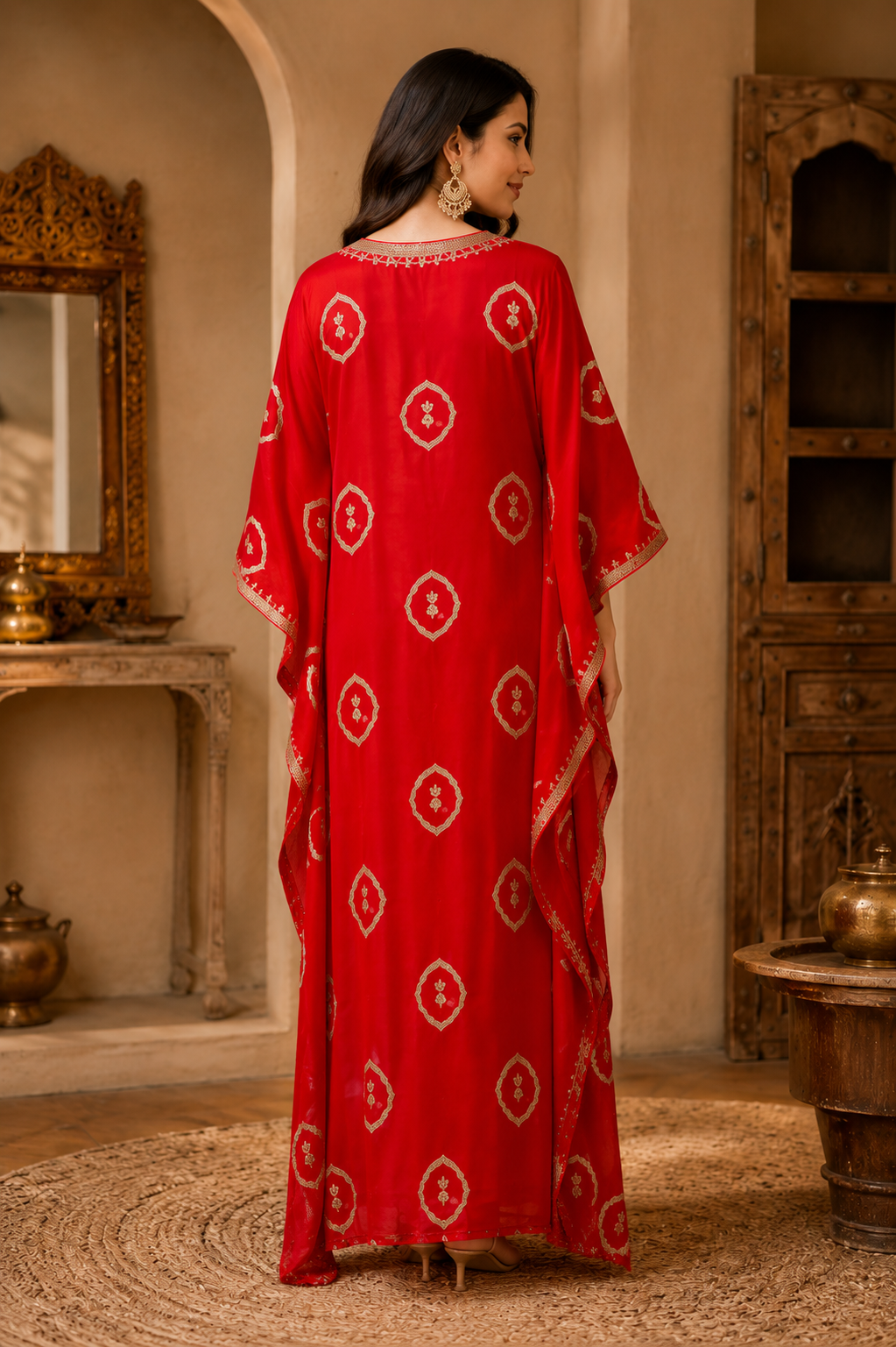 Red Embroidered Kaftan Dress