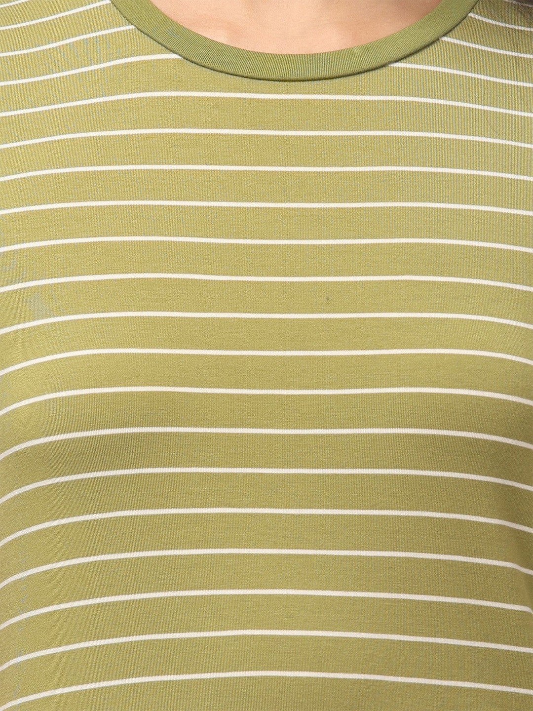 Trendy Olive Green Striped T-Shirt Dress
