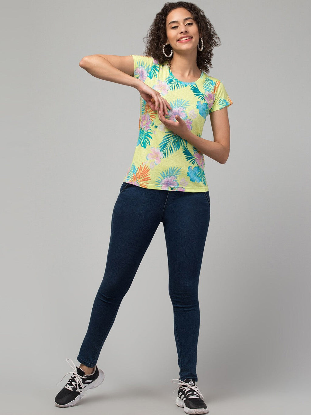 Lime Green Floral Print  T-shirt