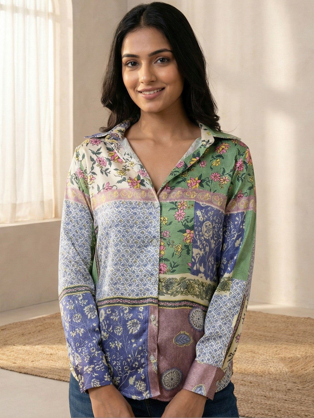 Effortless Elegance Patchwork Print Shirt