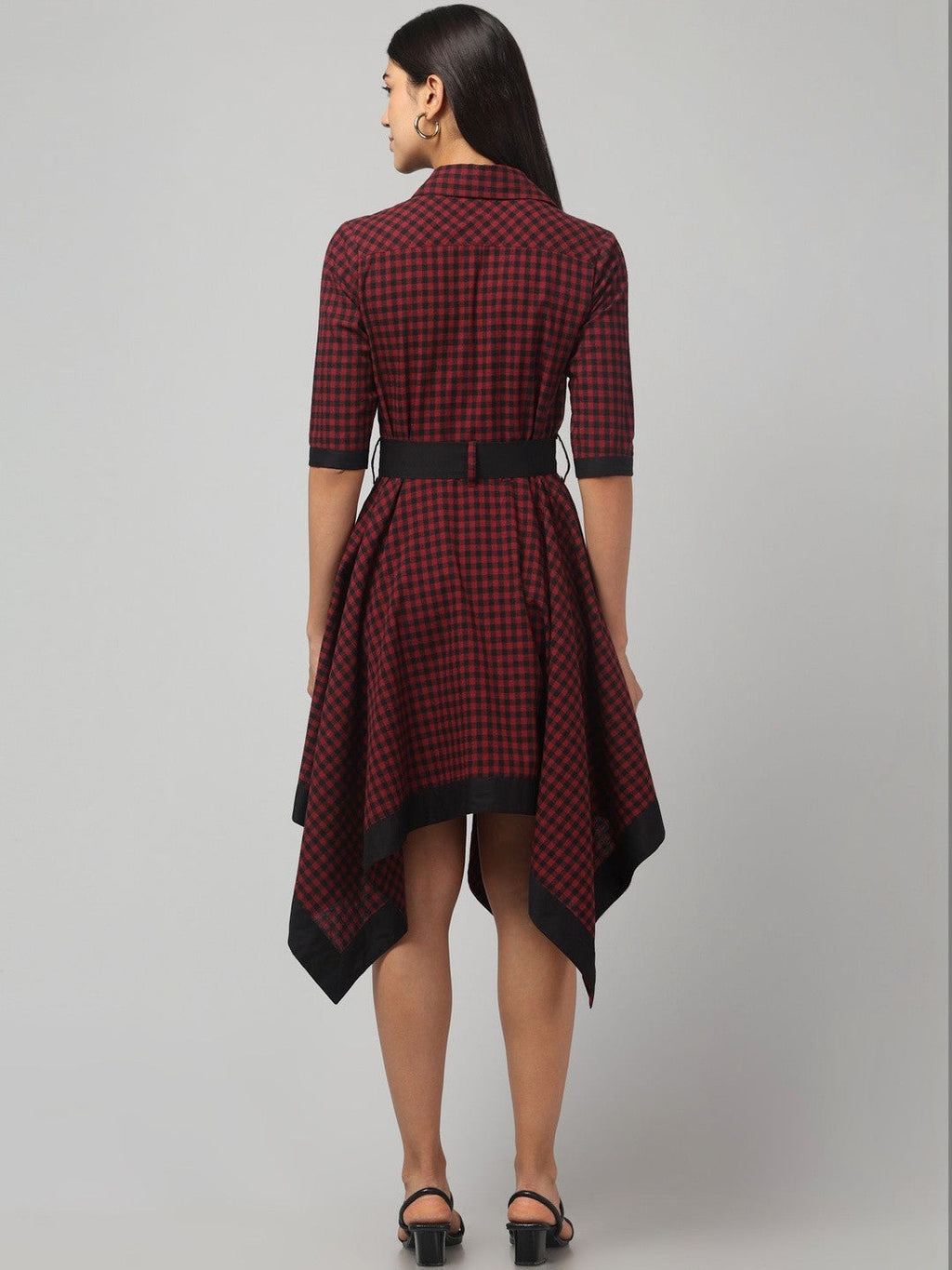 Elegant Maroon Checked Mini Dress