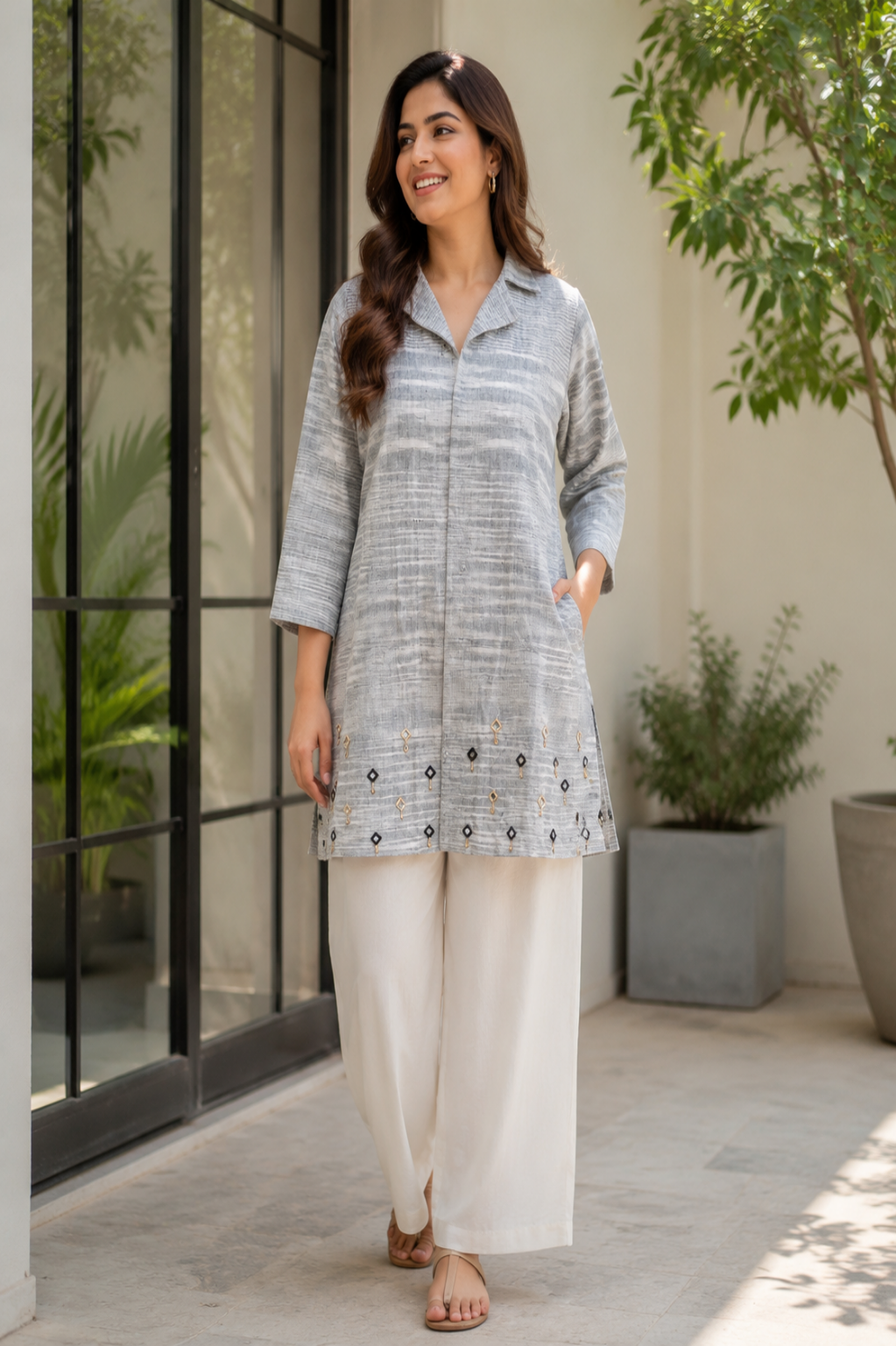 Ivory Grey Striped Handmade Shirt