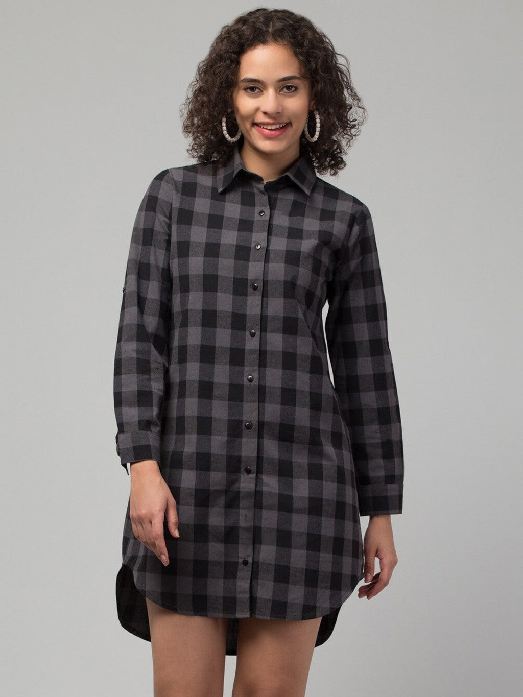 Grey Grid Charm Shirt Dress