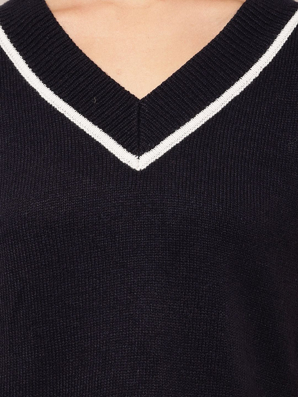 Black Luxe V-Neck Cotton Sweater