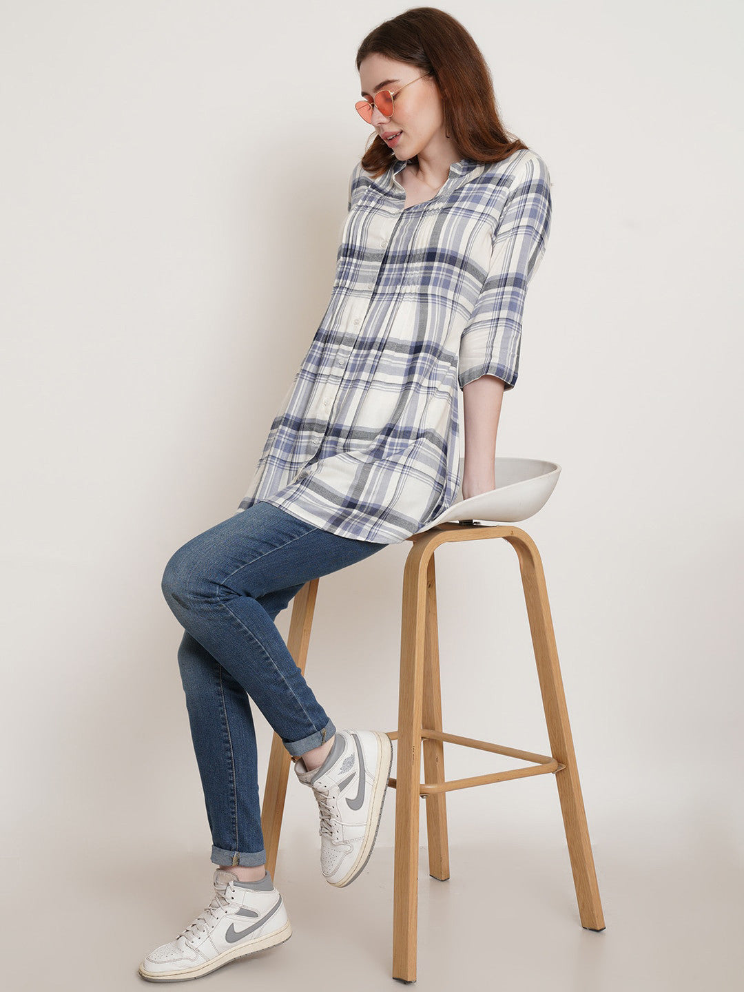 White Breeze Checked Cotton Tunic