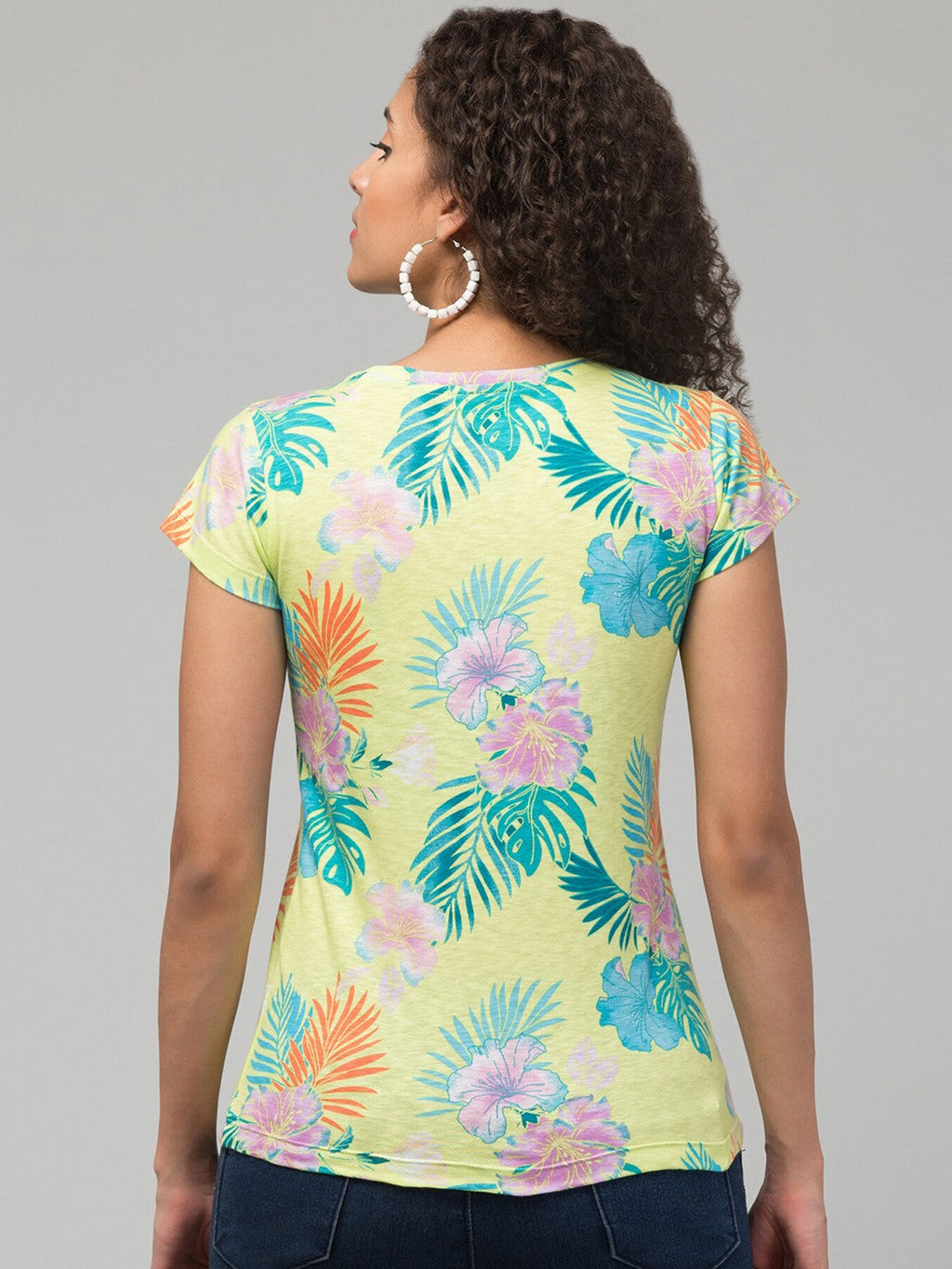 Lime Green Floral Print  T-shirt