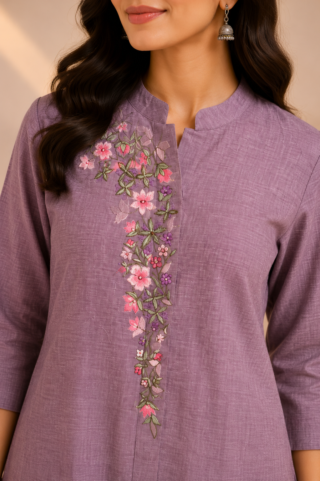 Handcrafted Dusty Mauve Floral Embroidered Shirt