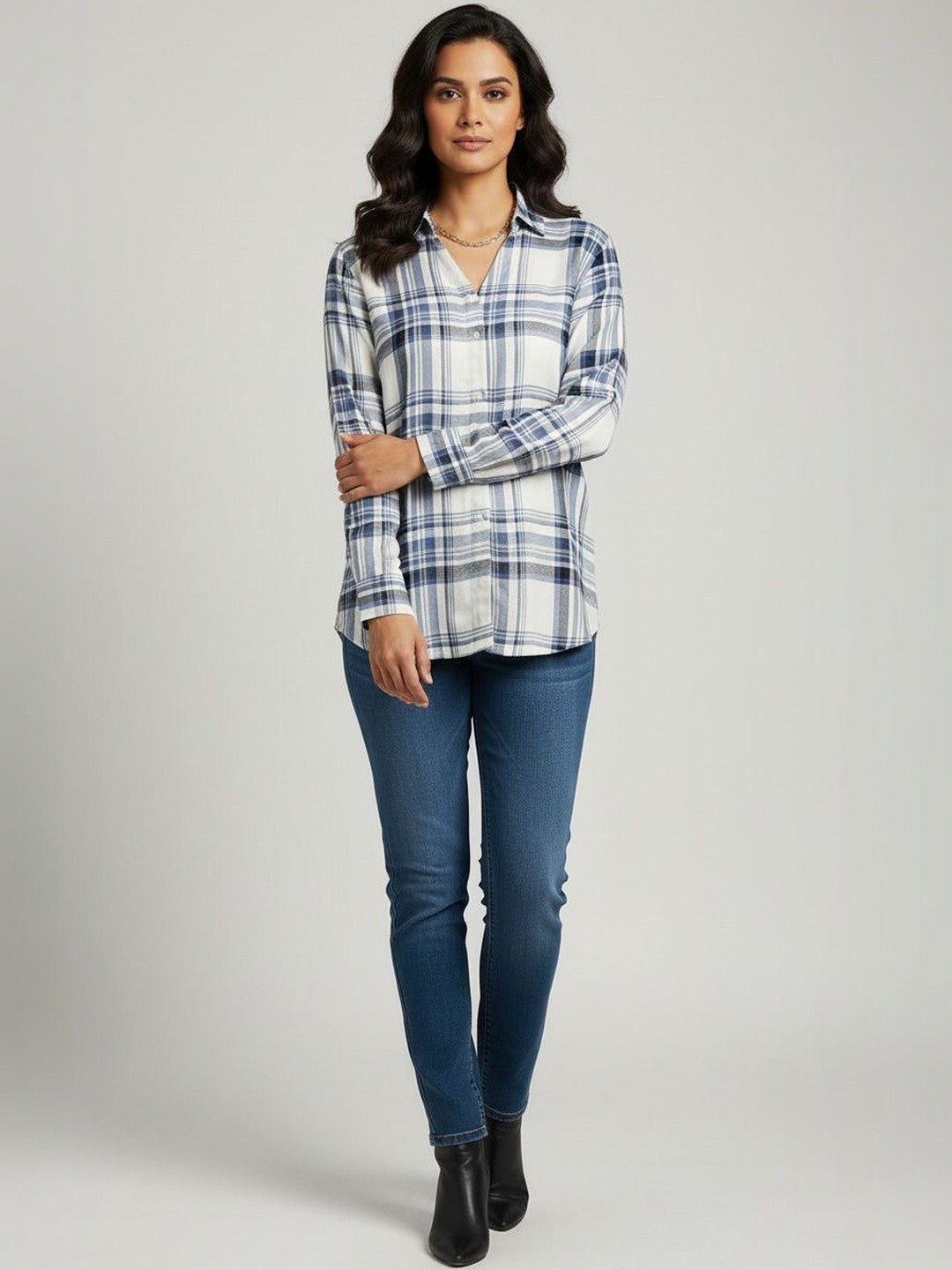 Classic Charm White Checks Printed Shirt