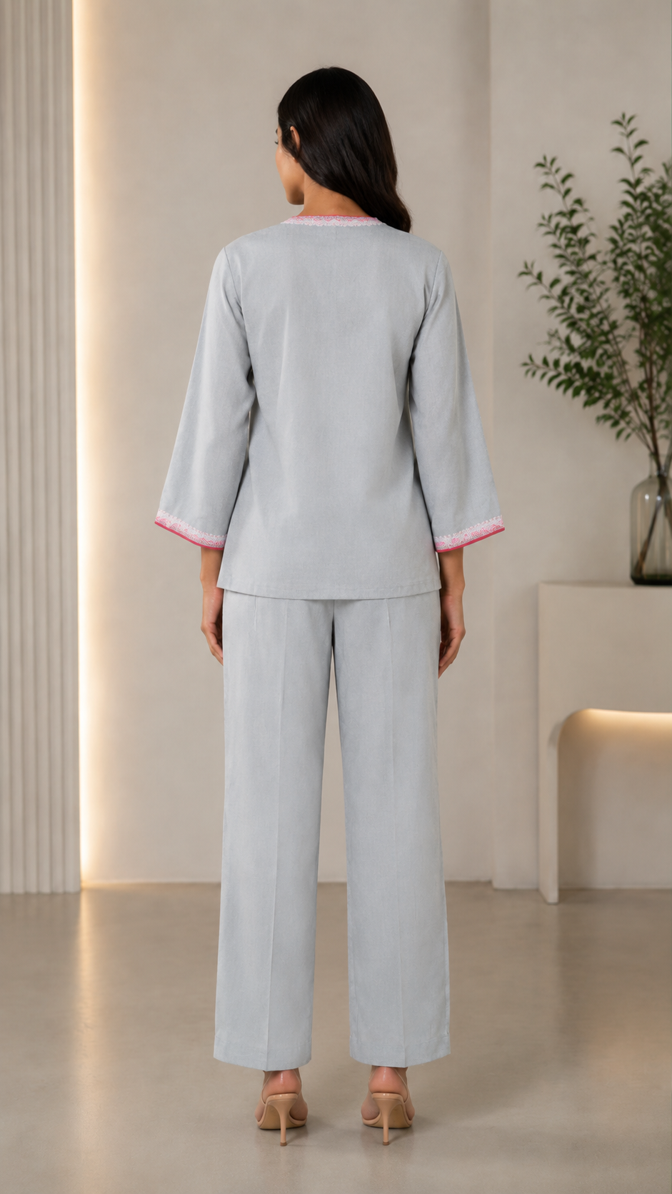 Grey Embroidered Co-ord Set