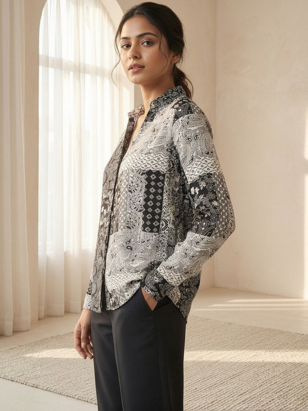 Timeless Black Printed Collared Shirt
