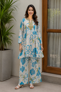 Sky Bloom Floral Printed Cotton Co-Ord Set