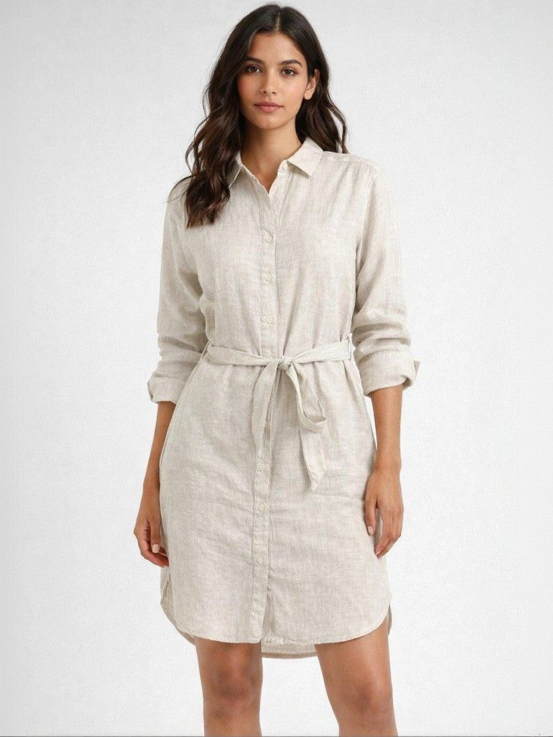 Grey Grace Linen Shirt Dress