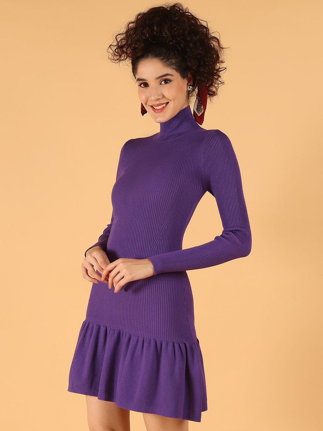 Purple Chic High Neck Bodycon Dress