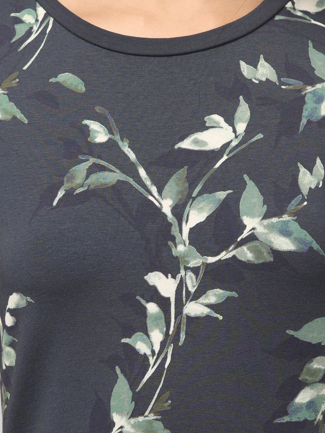 Black Floral Print Cotton T-Shirt Dress