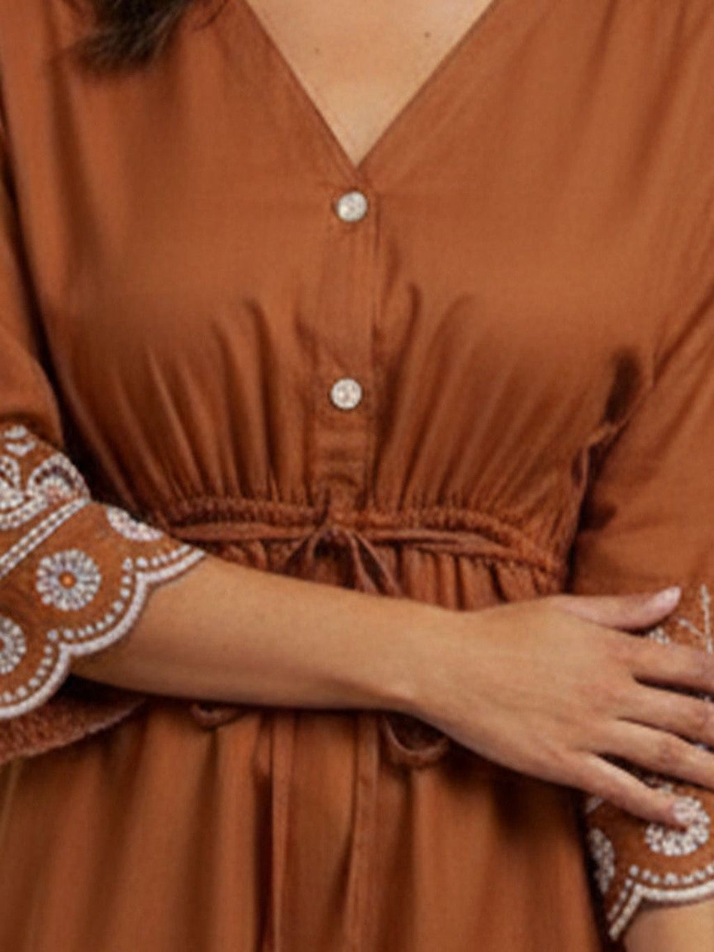Rust Brown Embroidered A-Line Mini Dress