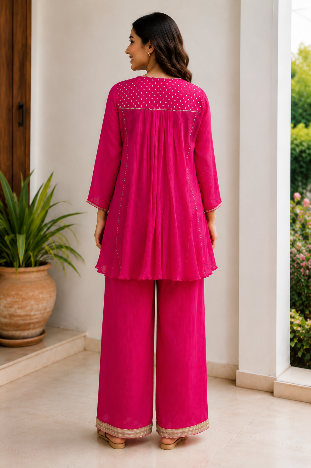 Fuchsia Pink Handmade Flared Co-Ord Set