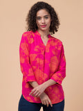Pink Floral print Shirt Style Top