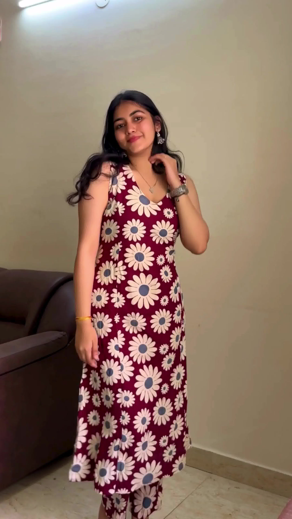 Maroon Floral kurta Pant Set