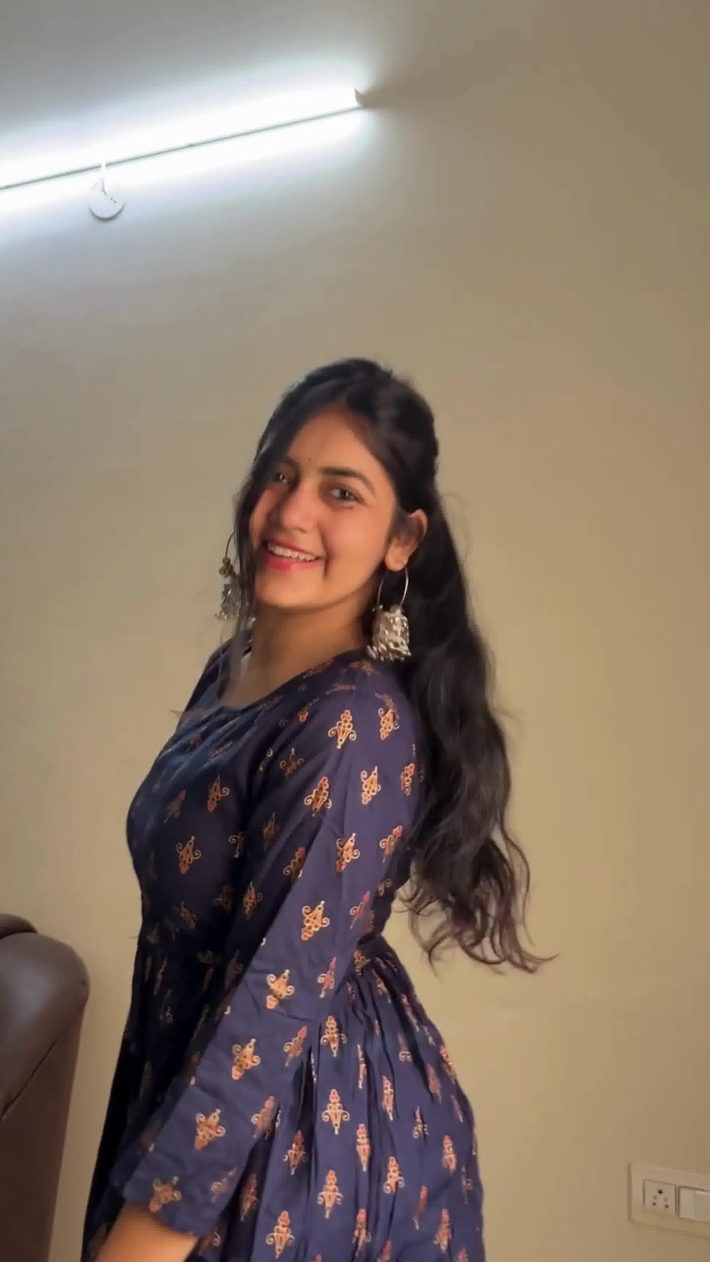 Chic Anarkali Dark Blue Midi Dress