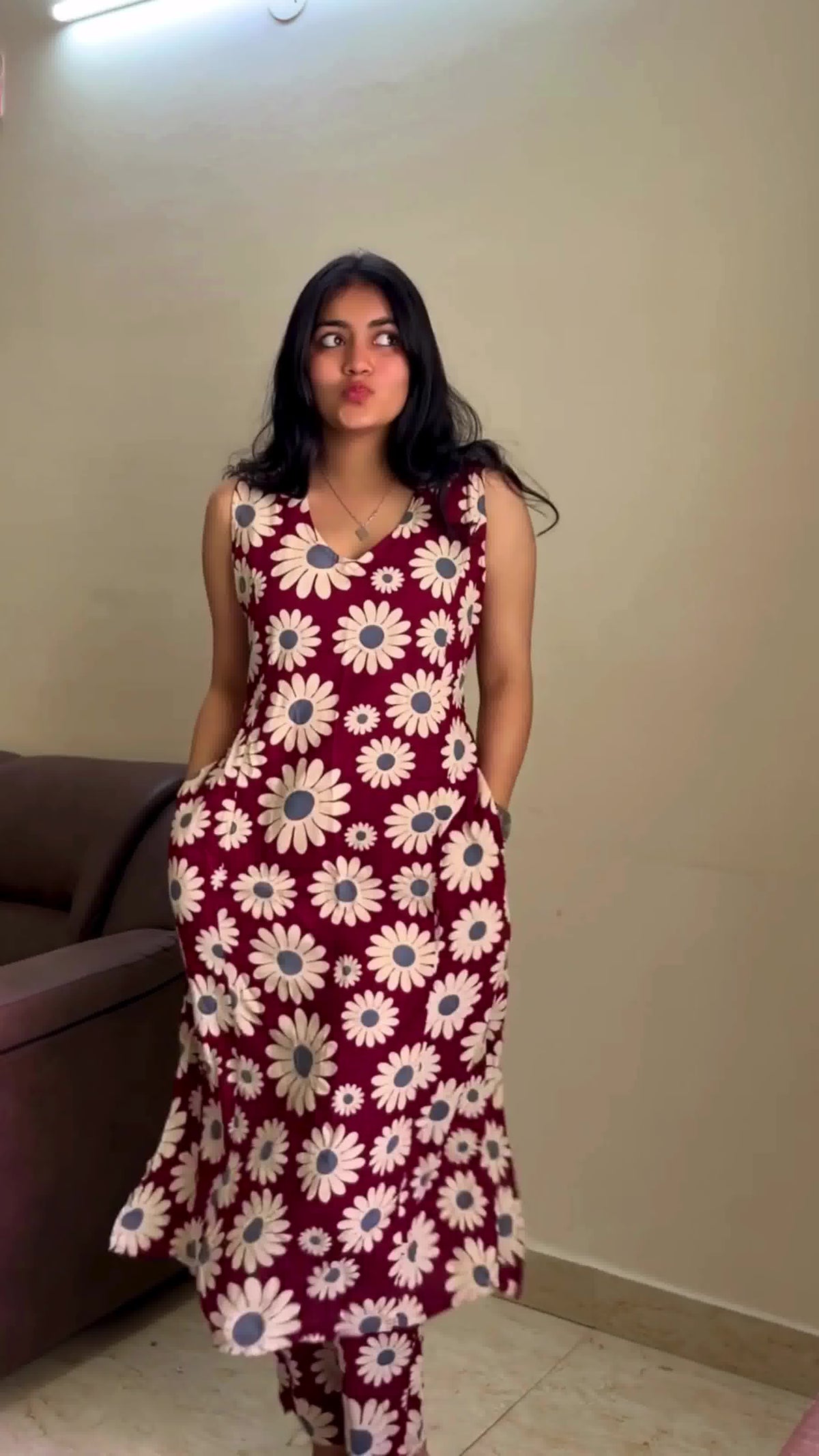 Maroon Floral kurta Pant Set
