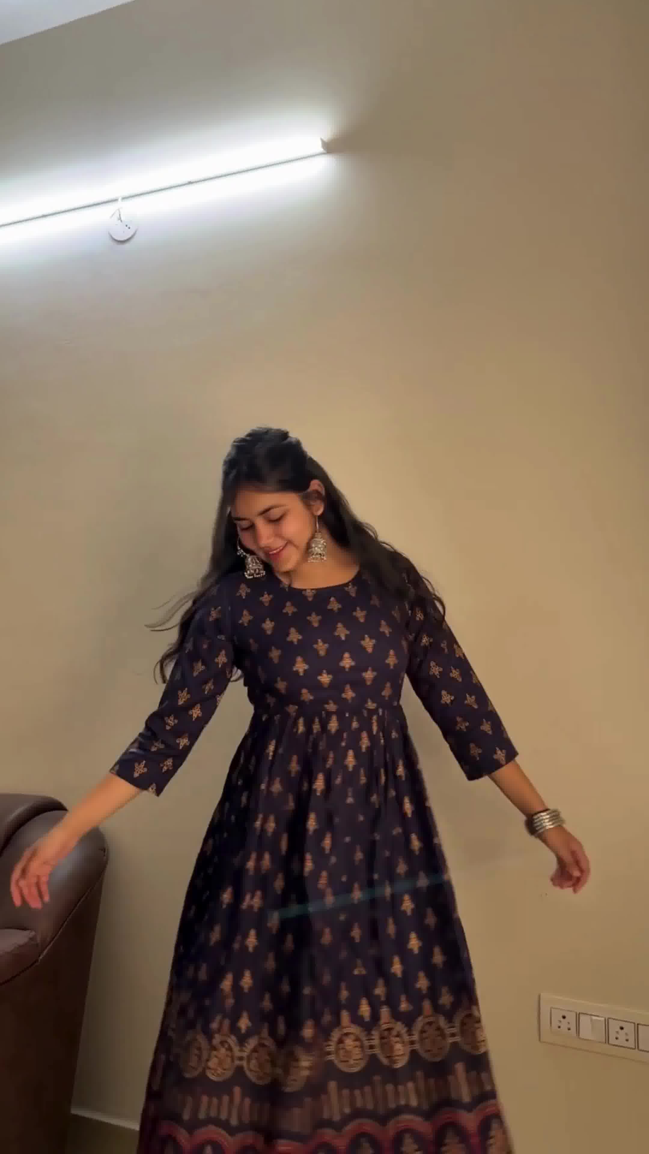 Chic Anarkali Dark Blue Midi Dress