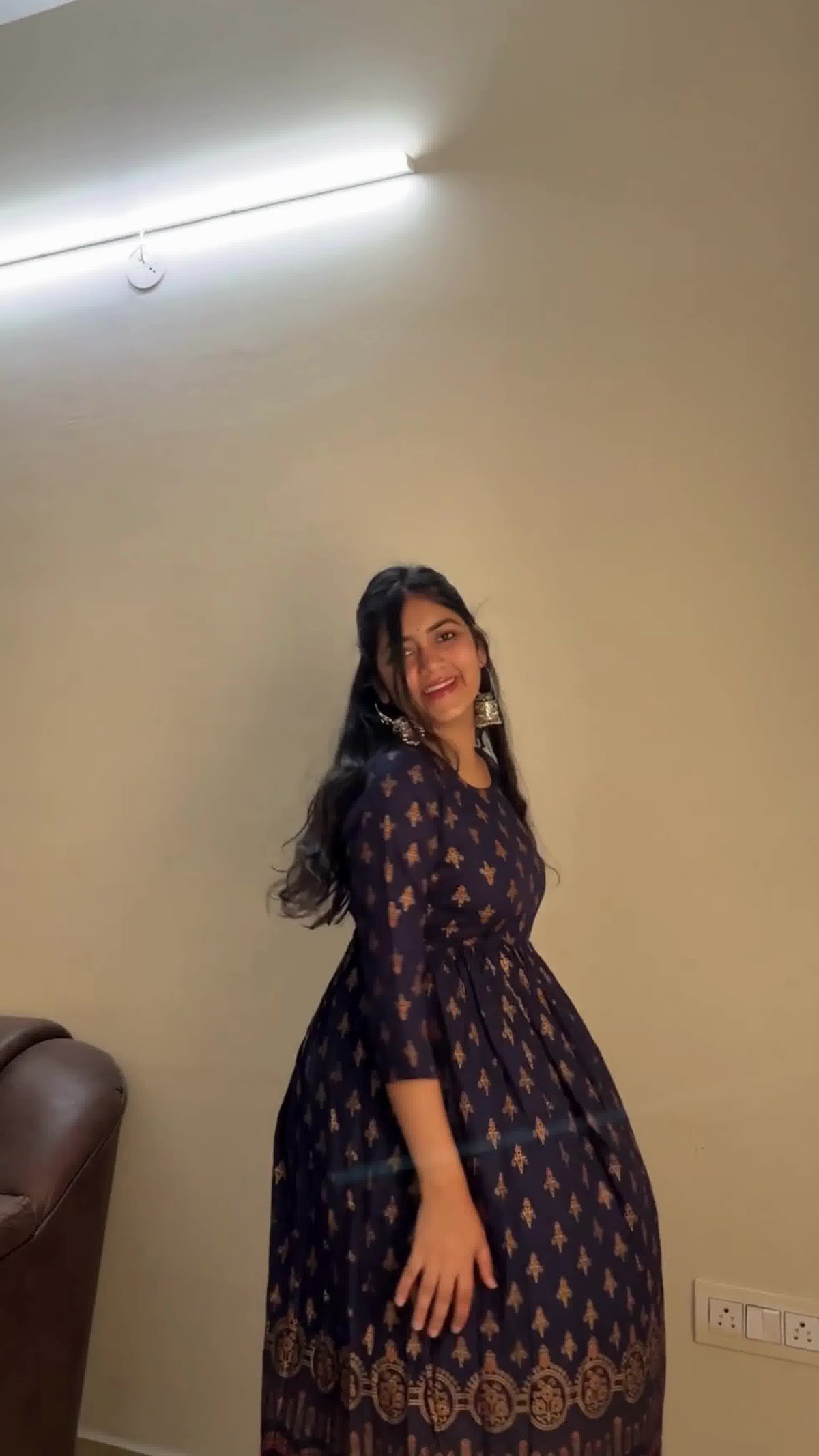 Chic Anarkali Dark Blue Midi Dress