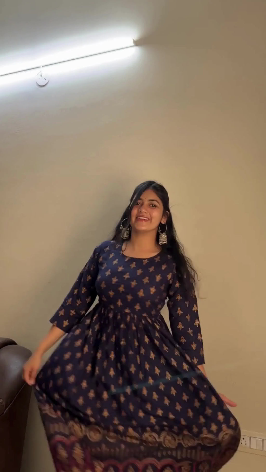 Chic Anarkali Dark Blue Midi Dress