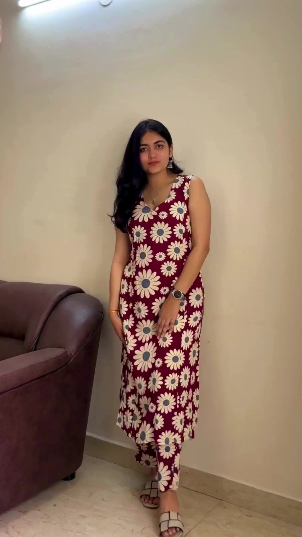 Maroon Floral kurta Pant Set