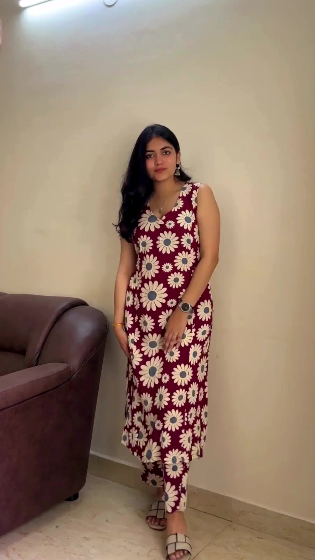 Maroon Floral kurta Pant Set